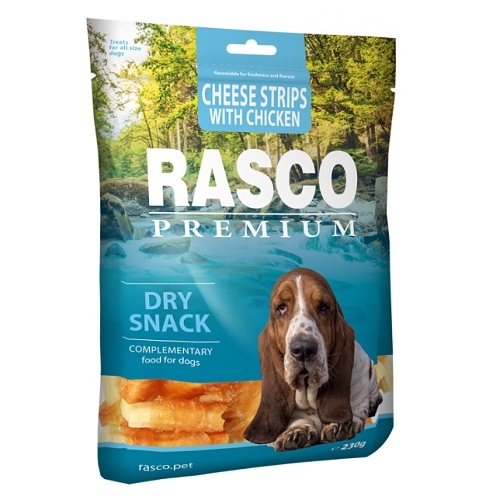Pochúťka Rasco Premium prúžky syru obalené kuracím mäsom 230g